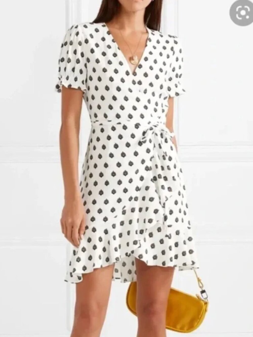 DVF Emilia Ruffled Mini Wrap Dress Fleur Dot Ivory 8